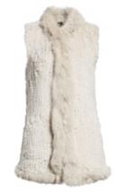 Women's Love Token Genuine Rabbit Fur Vest With Genuine Fox Fur Trim - Grey
