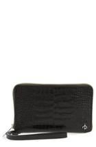 Women's Rag & Bone Croc Embossed Leather Smartphone Wallet - Black