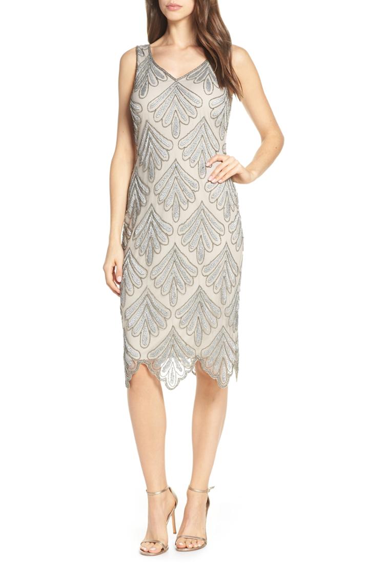 Women's Pisarro Nights Beaded Fan Sheath Dress - Metallic