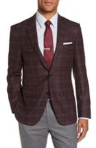 Men's Boss T-heel Trim Fit Plaid Wool & Silk Sport Coat R - Red