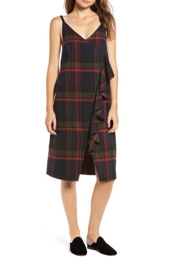 Women's Bp. Plaid Ruffle Surplice Dress, Size - Blue