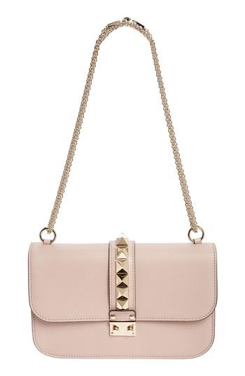 Valentino Garavani Medium Lock Studded Leather Shoulder Bag - Beige
