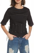 Women's Topshop Boutique Lace-up Side Denim Top Us (fits Like 2-4) - Black