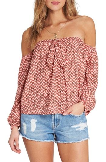 Women's Billabong Forever Lover Off The Shoulder Top - Red
