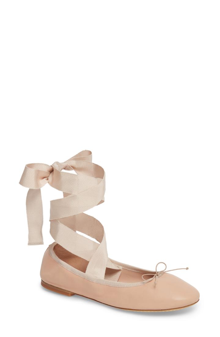 Women's Tory Burch Elodie Lace-up Ballet Flat .5 M - Beige