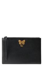 Gucci Linea Farfalla Leather Pouch - Black
