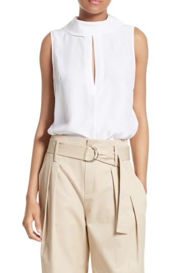 Women's Frame Mock Neck Silk Blouse - White