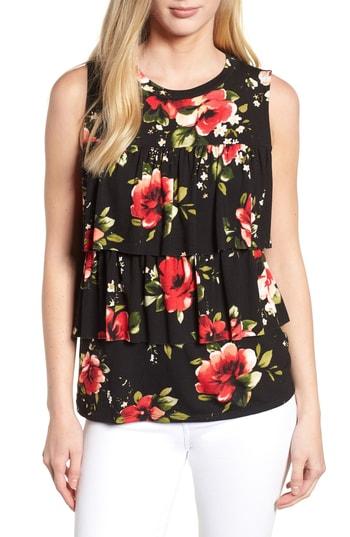 Women's Bobeau Sleeveless Tiered Print Top - Black