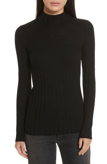 Women's Atm Anthony Thomas Melillo Merino Wool Variegated Rib Turtleneck - Black