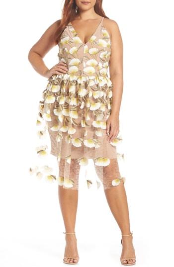 Women's Dress The Population Betsy Plunging Lace Midi Dress, Size - Yellow