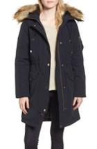 Women's Michael Michael Kors Water Resistant Snorkel Coat With Faux Fur Trim - Blue