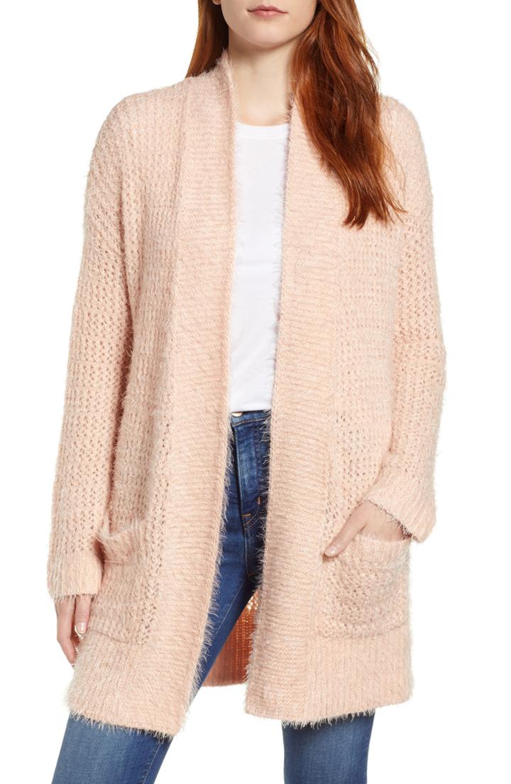 Petite Women's Caslon Novelty Stitch Cardigan, Size P - Pink