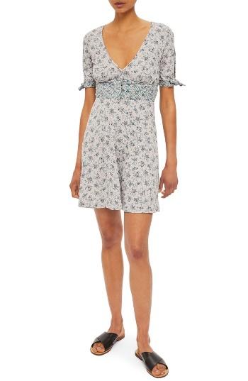 Women's Topshop Floral Split Sleeve Dress Us (fits Like 6-8) - Grey