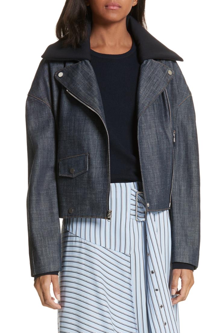 Women's Tibi Denim Moto Jacket - Blue