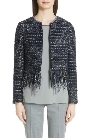 Women's Fabiana Filippi Fringe Trim Tweed Jacket Us / 38 It - Blue