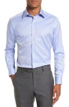 Men's David Donahue Trim Fit Microcheck Dress Shirt - 34/35 - Blue