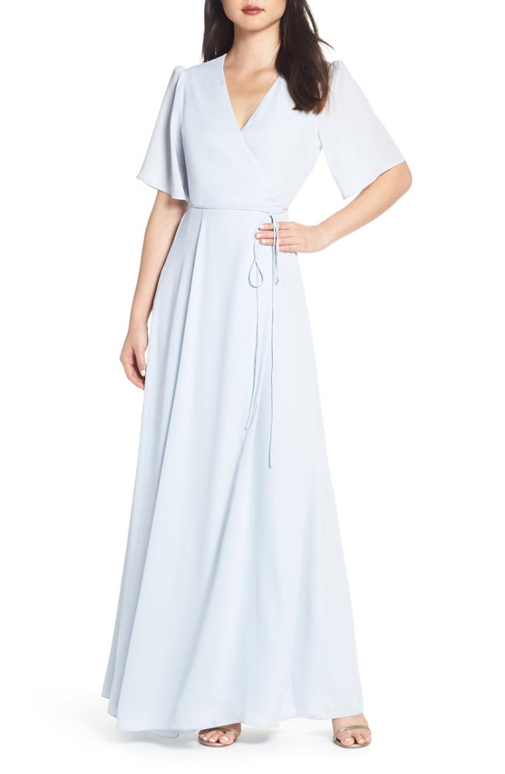 Women's Wayf The Aurelia Short Sleeve Wrap Evening Dress - Blue