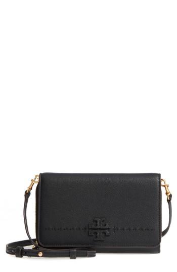 Women's Tory Burch Mcgraw Leather Crossbody Wallet - Black