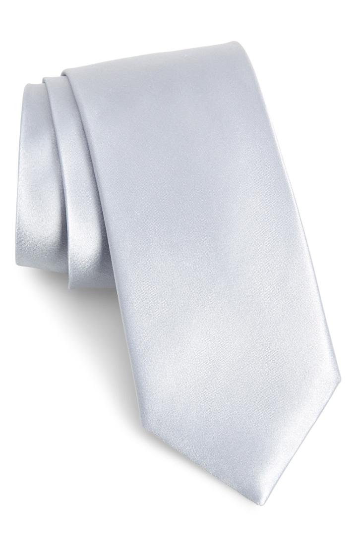 Men's Nordstrom Men's Shop Solid Satin Silk Tie, Size - Metallic