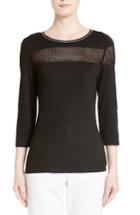 Women's St. John Collection Mesh Stripe Jersey Top, Size - Black