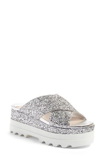 Women's Miu Miu Crisscross Glitter Platform Sandal