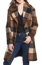 Women's Kensie Plaid Cocoon Coat - Brown