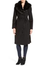 Women's Via Spiga Faux Fur Shawl Collar Wool Blend Wrap Coat - Black