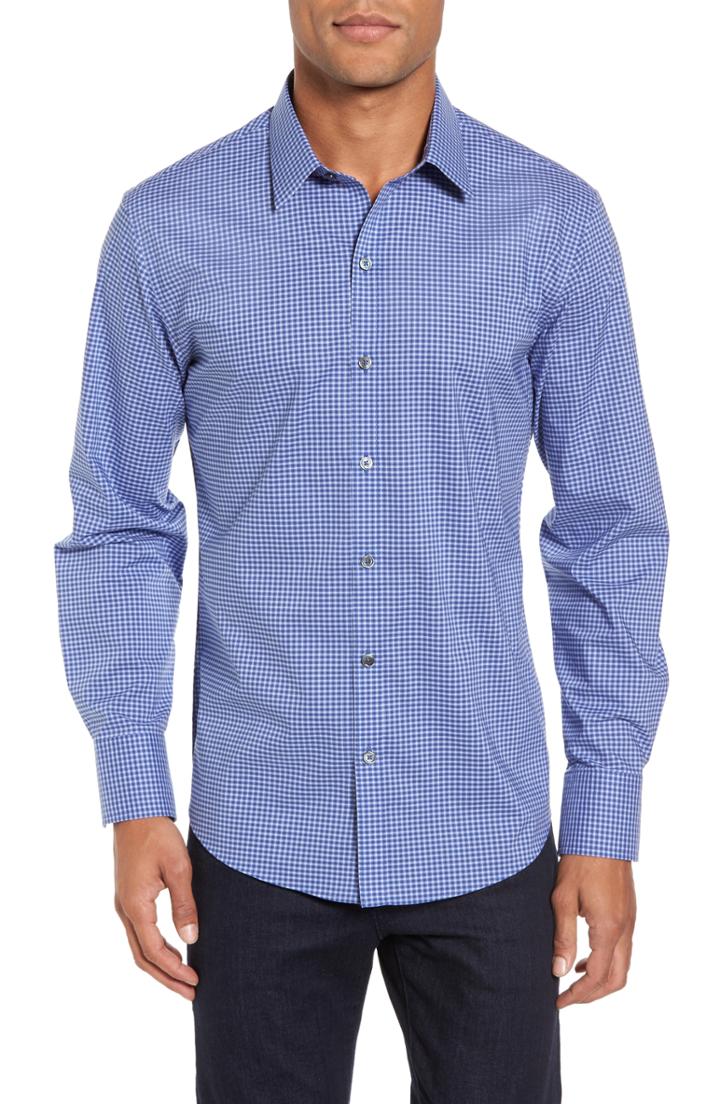 Men's Zachary Prell Ramon Regular Fit Mini Check Sport Shirt - Blue