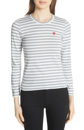 Women's Comme Des Garcons Play Stripe Tee - Black
