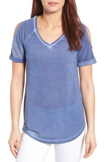Women's Caslon Cold Shoulder V-neck Tee, Size - Blue