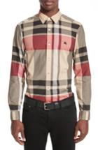 Men's Burberry Coatson Check Slim Fit Cotton & Linen Sport Shirt - Beige
