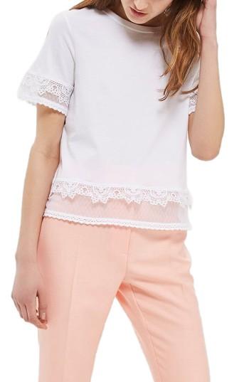 Women's Topshop Lace Trim Crop Tee Us (fits Like 0-2) - White