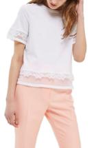 Women's Topshop Lace Trim Crop Tee Us (fits Like 0-2) - White