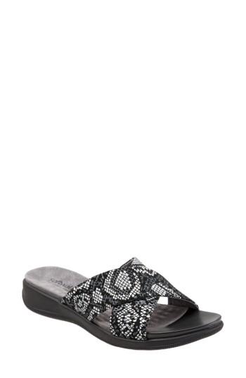 Women's Softwalk 'tillman' Leather Cross Strap Slide Sandal .5 Ww - Black