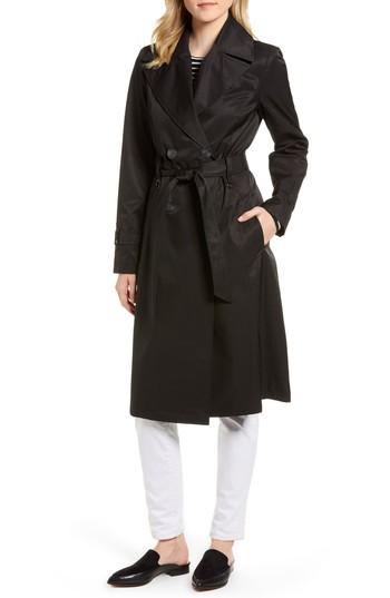 Women's Via Spiga Double Breasted Trench Coat - Black