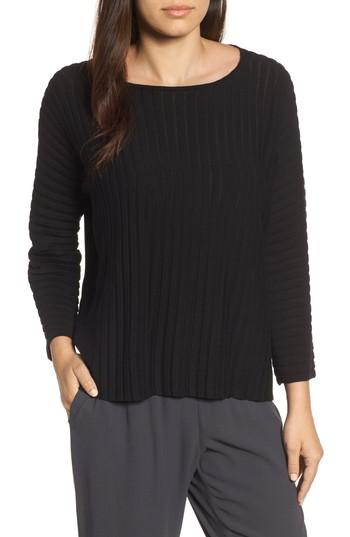Women's Eileen Fisher Ribbed Bateau Neck Sweater, Size - Black