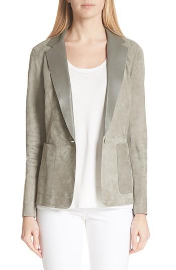 Women's Lafayette 148 New York Lyndon Suede Jacket - Grey