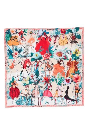 Women's Christian Lacroix Les Filles En Fleur Square Silk Scarf, Size - Coral