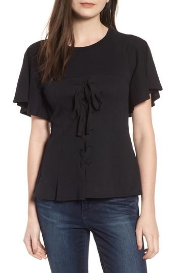 Women's Bp. Flutter Sleeve Corset Tee, Size - Black