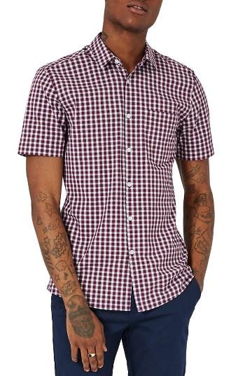 Men's Topman Muscle Fit Check Shirt - Burgundy