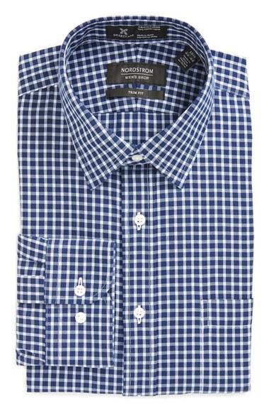 Men's Nordstrom Men's Shop Smartcare(tm) Trim Fit Check Dress Shirt 34/35 - Blue