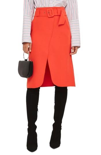 Women's Topshop Belted Curve Faux Wrap Skirt Us (fits Like 0-2) - Red