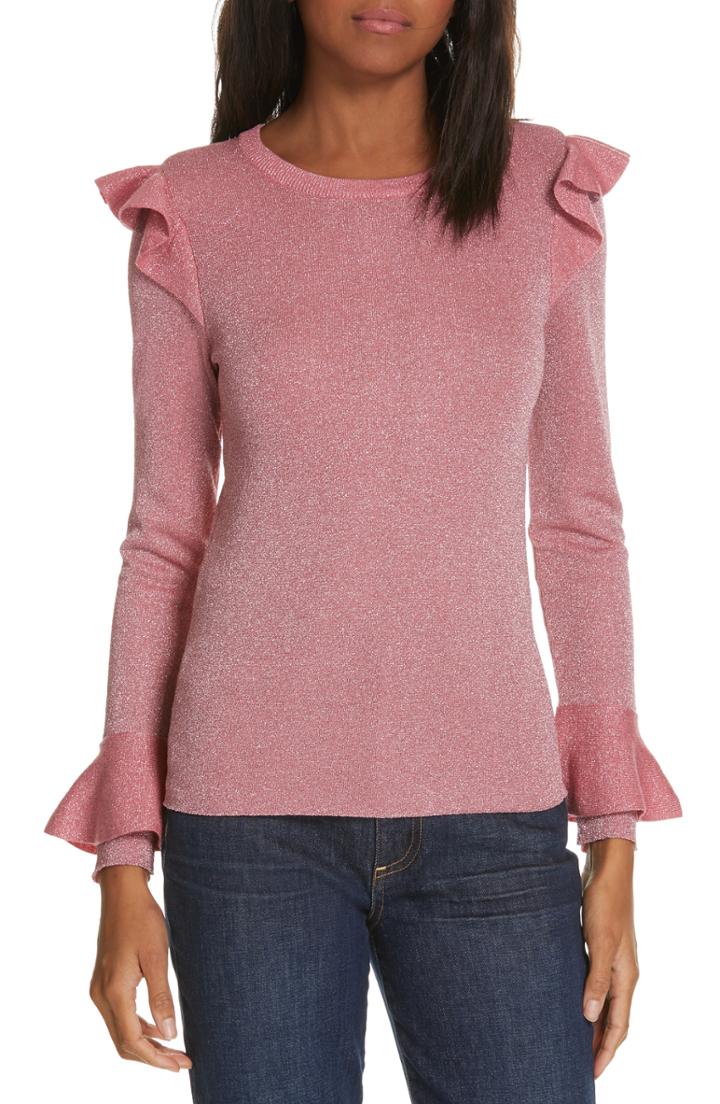 Women's Alice + Olivia Mittie Ruffled Sweater - Metallic