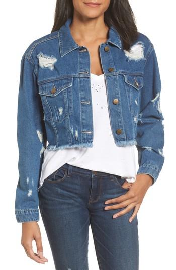 Women's Sp Black Distressed Crop Denim Jacket