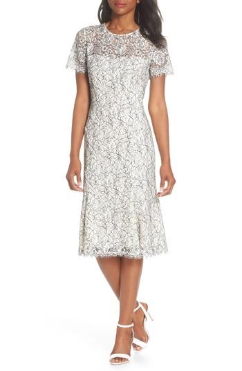 Women's Eliza J Two-tone Lace A-line Dress - Ivory