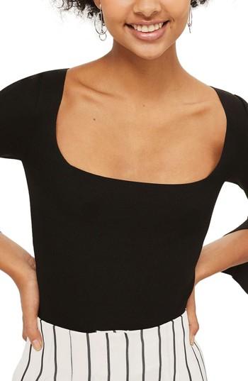 Women's Topshop Split Sleeve Crop Sweater Us (fits Like 0-2) - Black