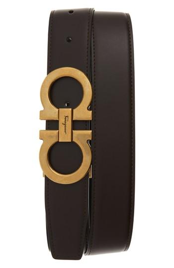 Men's Salvatore Ferragamo Leather Belt - Hickory/ Nero