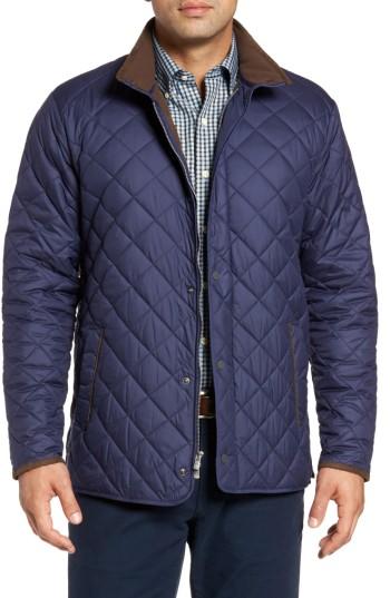 Men's Peter Millar Suffolk Quilted Water-resistant Car Coat, Size - Blue