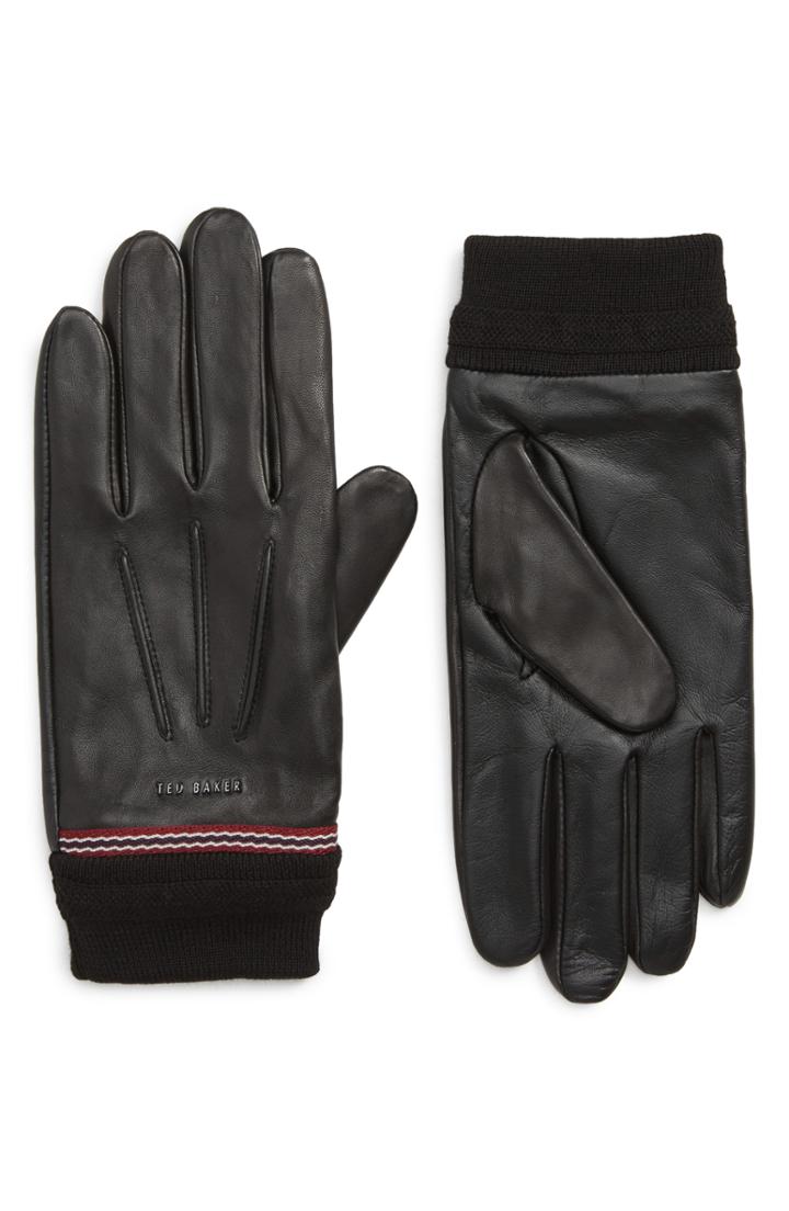 Men's Ted Baker London Cuffed Leather Touchscreen Gloves - Black