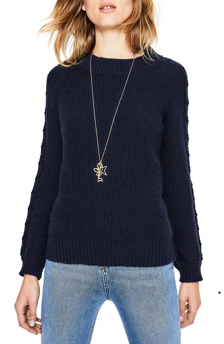 Women's Boden Kendal Popcorn Stitch Cotton Wool Blend Sweater - Blue